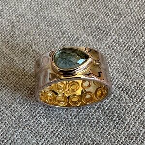 Melinda Maria Gold Hammered Metal Statement Ring - Teardrop Chalcedony - Size 8